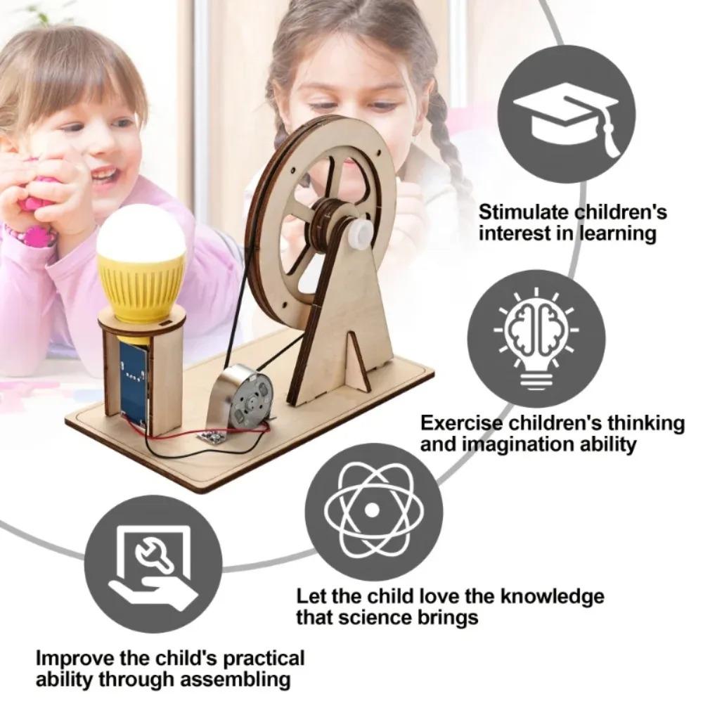 Mini DIY Hand Crank Generator Kit STEM Science Toy for Kids Educational Learning Project with Light Bulb Experiment