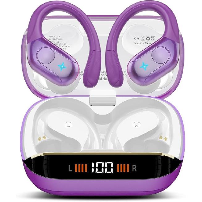 Wireless Earbuds Bluetooth 5.4 Headphones Sports, 75H Stereo Deep Bass Over Ear Buds with Earhooks, Bluetooth Earbuds with 4 ENC Mic, LED Display,