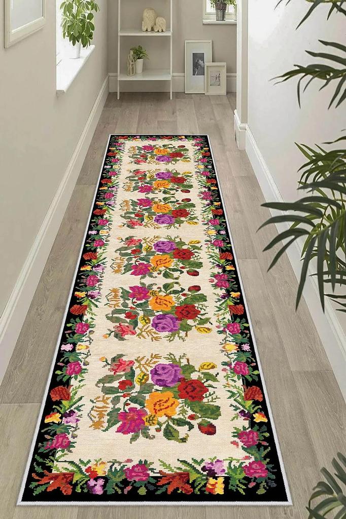 EPeddler Home Decorative Embroidered Flower Pattern Digital Printing Washable Non-Slip Leather Base New Generation Living Room, Entrance, Bedroom Carpet