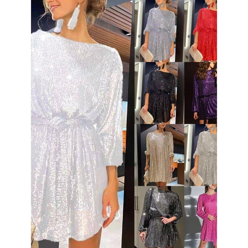 

2024 Fashionable Sequin Sequin Color Waist up Dress Dress Deep purple S