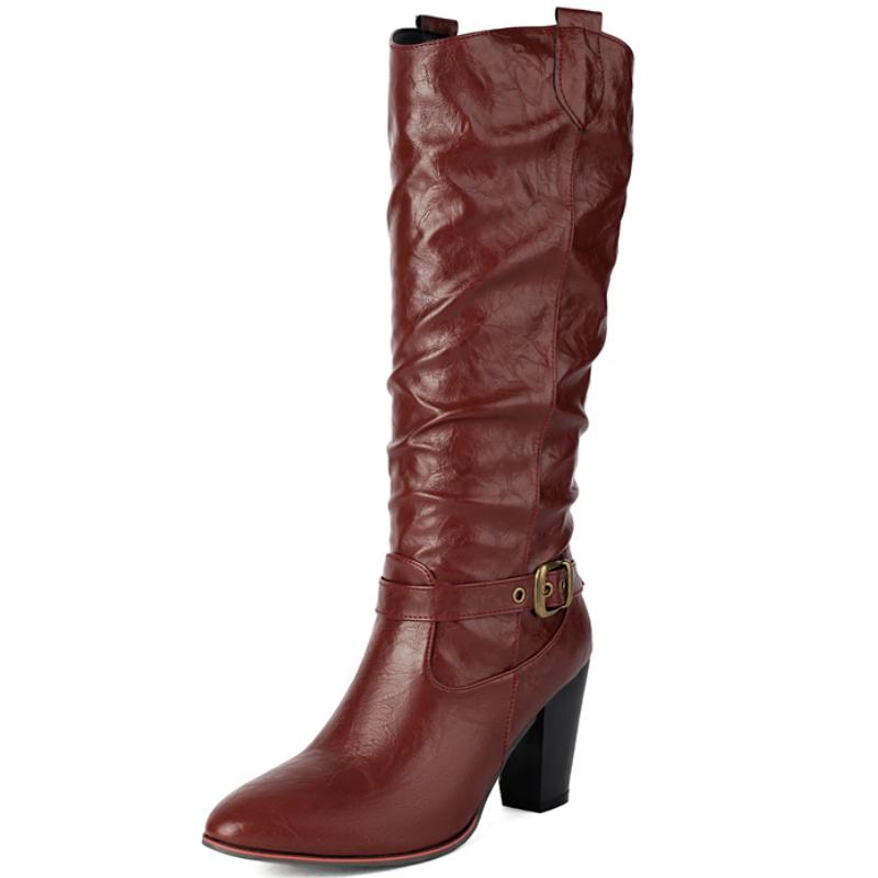 Модные сапоги до колена для женщин новые тенденции 2024 года зимняя обувь со складками черные коричневые белые ковбойские сапоги для верховой езды женская обувь большой размер 39 вино красного 5980₽
