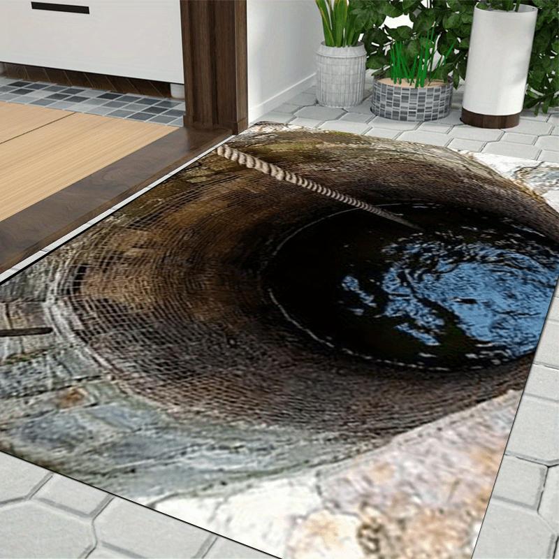 3D Well Depth Illusion Flannel Rug Printed Carpet Indoor Decorative Entryway Floor Mat Anti Slip Soft Creative Design