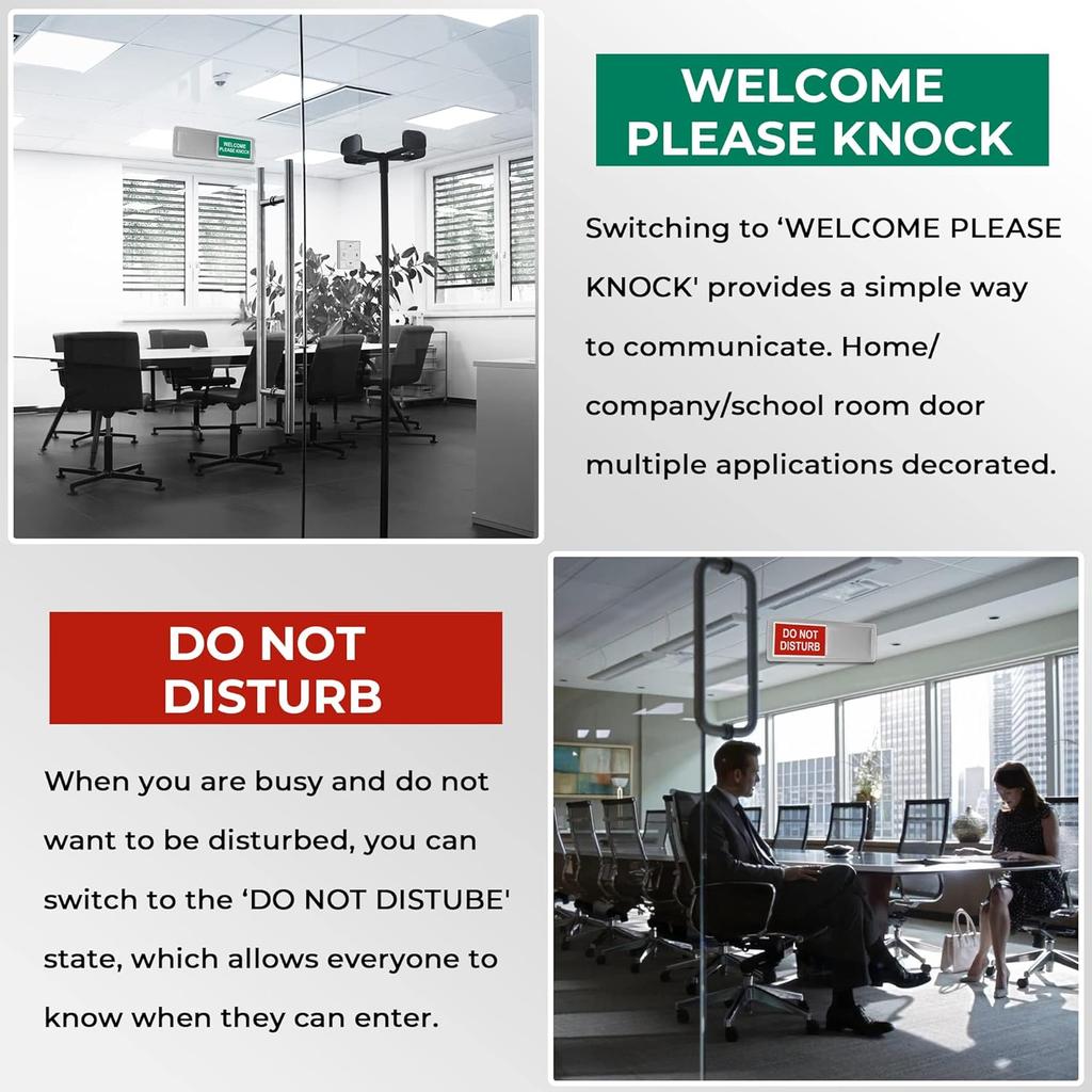 7''x2'' Magnetic Privacy Indicator, Do Not Disturb Sign for Office, Vacant Occupied Slider for Bathroom Door, Welcome Please Knock, with Adhesive