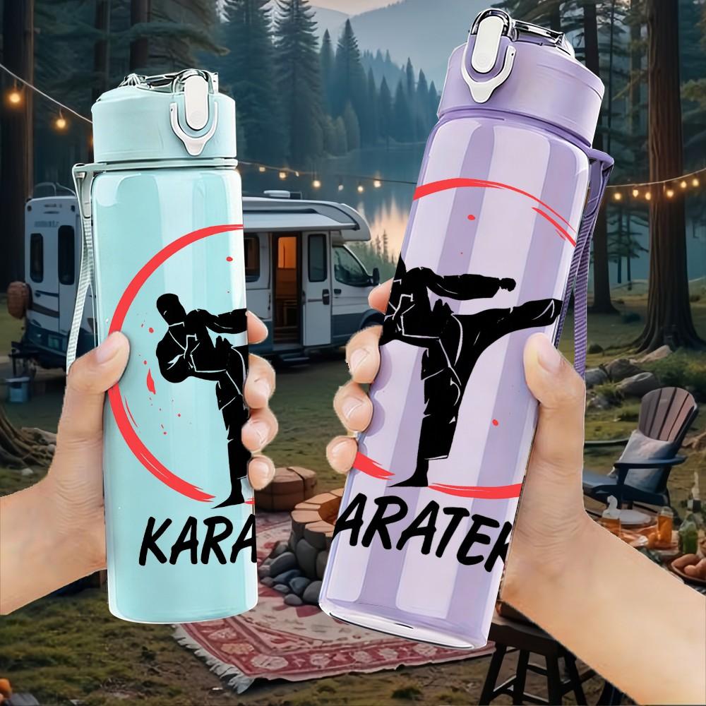1PC Karate Fighter Silhouette 750ml Color Plastic Sports Water Bottle Leakproof Flip Straw Lid Suitable for Sports Office Home Use