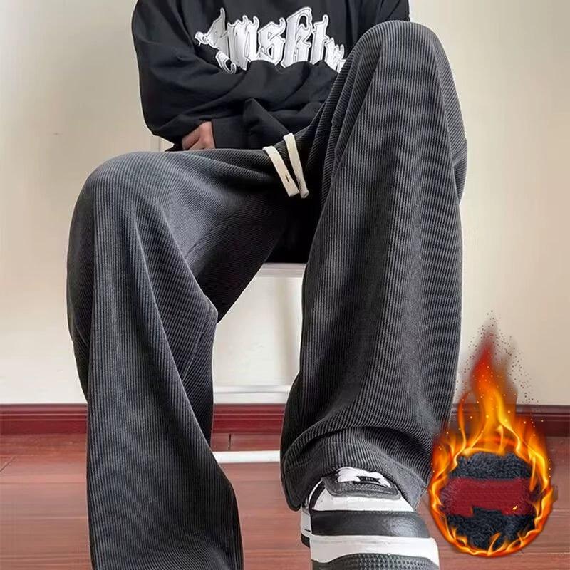 Herbst Winter Kord Casual Herren Locker Weitbeinige Jogginghose Texturierte Gerade Hose