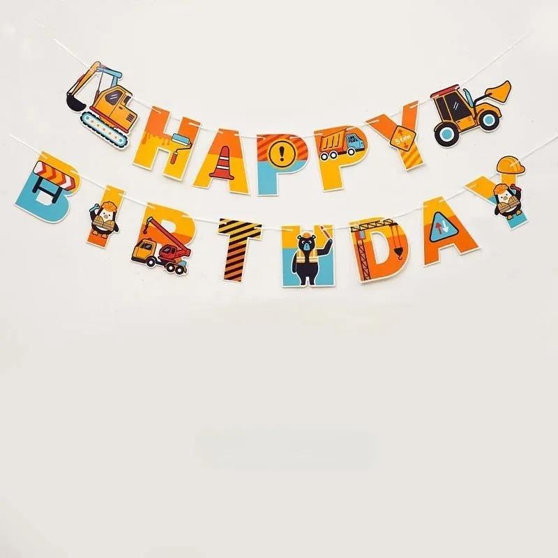 Tractor Truck Letter Red Lights Party Decoration Construction Truck Hanging Banner Construction Theme Birthday Banner