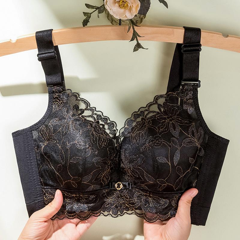 Embroidered Bra Women's Gathering Bra No Steel Ring Bra Adjustable Bra Double Breasted Bra
