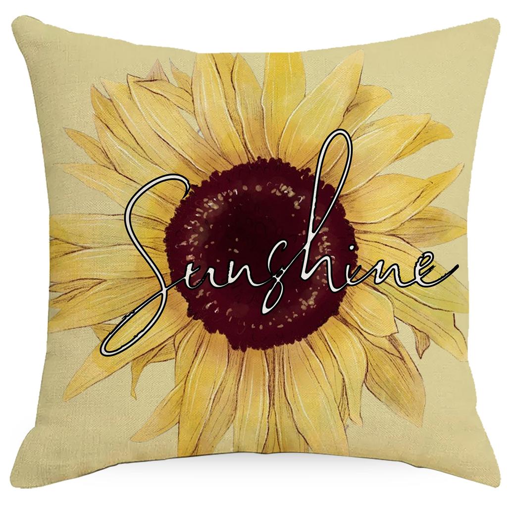 Sunflower Bee Printed Linen Pillow Cover Spring and Summer Flowers Pillow Sofa Pillow Cushion Cover