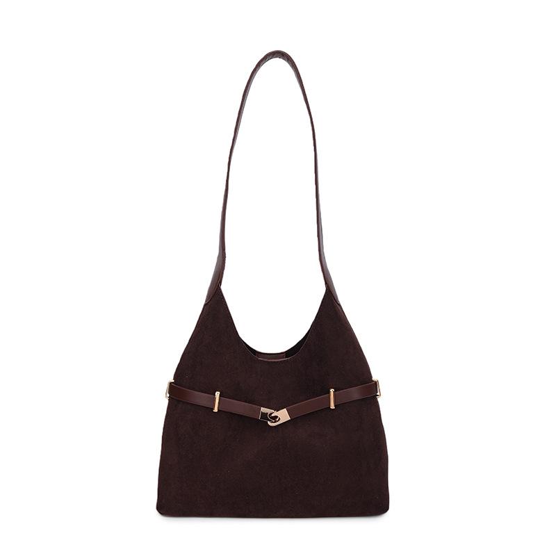 

Suede Fashion Shoulder Handbag - Large Capacity, Simple Autumn/Winter Tote One Size кавовий