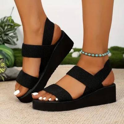 Damen Sandalen mit dicker Sohle mit Sommer-Gummibändern, Hausschuhe mit dicker Sohle, modische Outdoor-Schuhe, tägliche Strandschuhe
