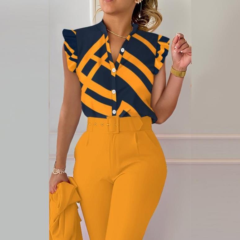 Damenmode, lässig, Sommer, kurzärmelig, V-Ausschnitt, Blusen und Hemden