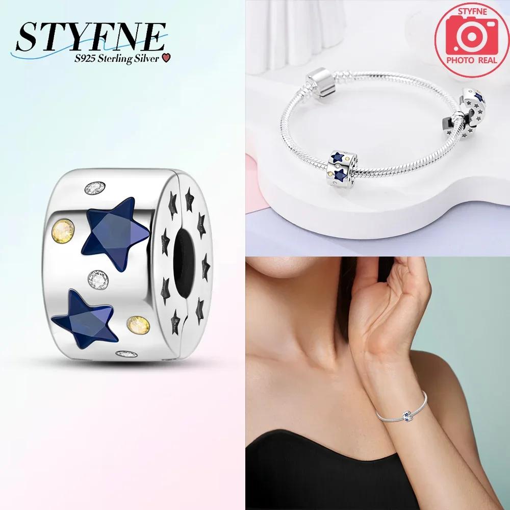 Exquisite Copper Colored Zircon Paving Star Moon Clip Charm Spacer Beads For Women'S Original Bracelet Jewelry Gift