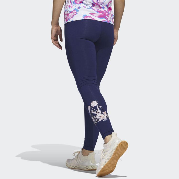 Adidas Letter Logo Printed Tight Sports Pants Women Bottoms Dark-Blue HT3141