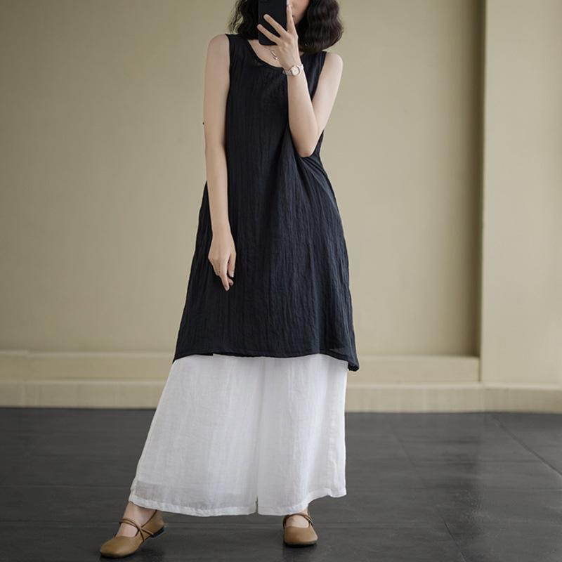 Johnature Summer Solid Color Shirt Simple Impermeable Thin Inner Camisole Base Layer Long Tops