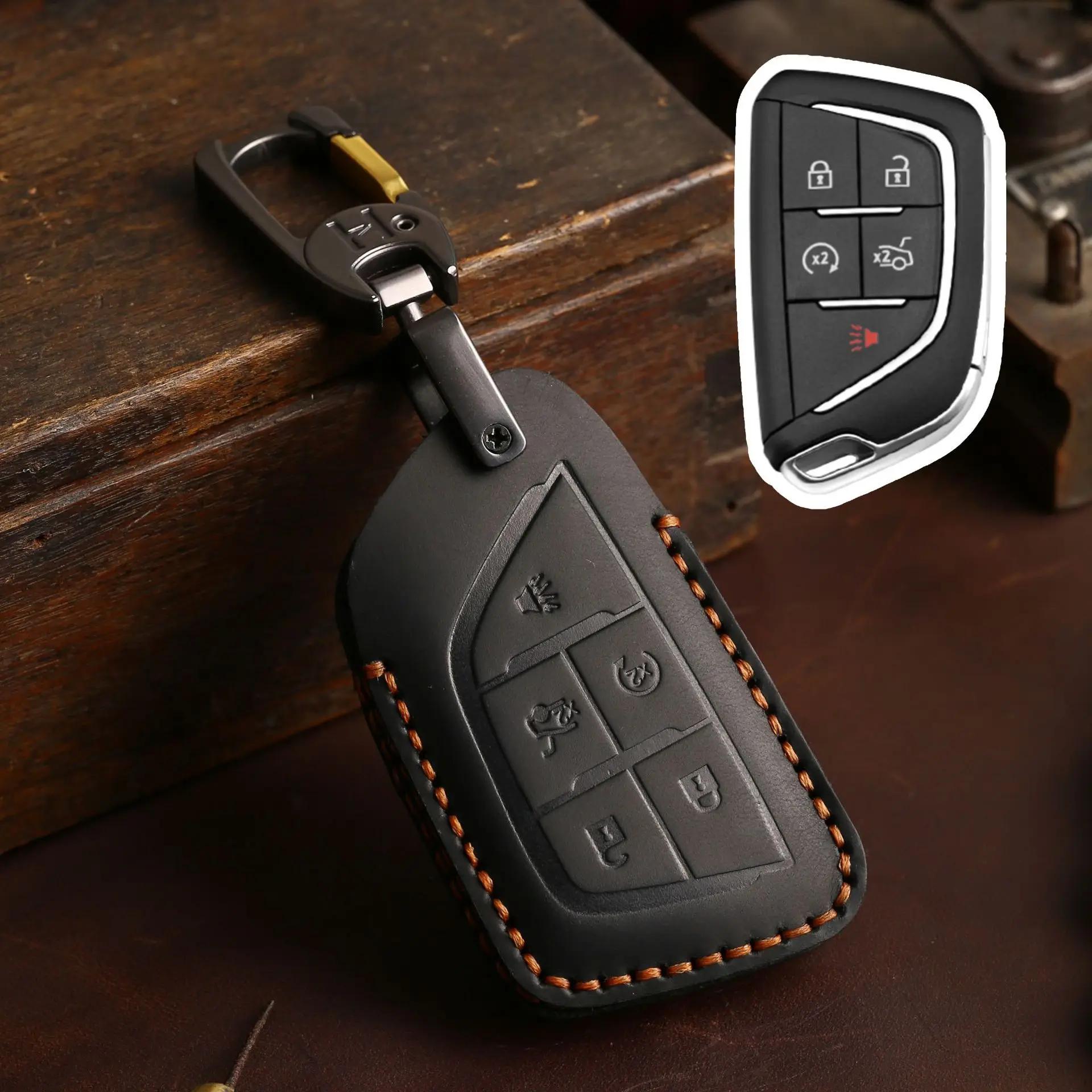 

Leather 5 Bottons for Cadillac CT4 CT5 Escalade Cadillac 2019 2020 2021 2022 Car Key Case Shell Fob Cover Keychain Accessories чёрный