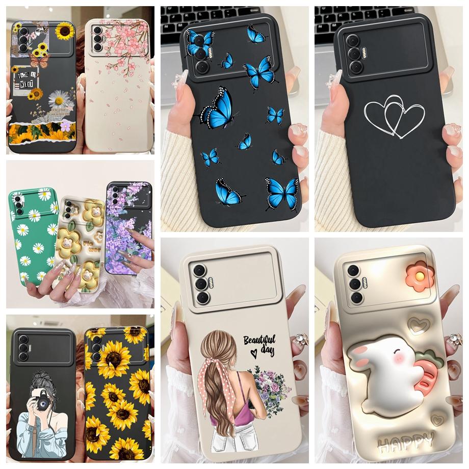 Für Tecno Spark 8P Spark8P 8 P KG7 Hülle Abdeckung Weiches Silikon TPU Blume Schmetterling Girly Mode Malerei Handyhülle Stoßstange Fundas