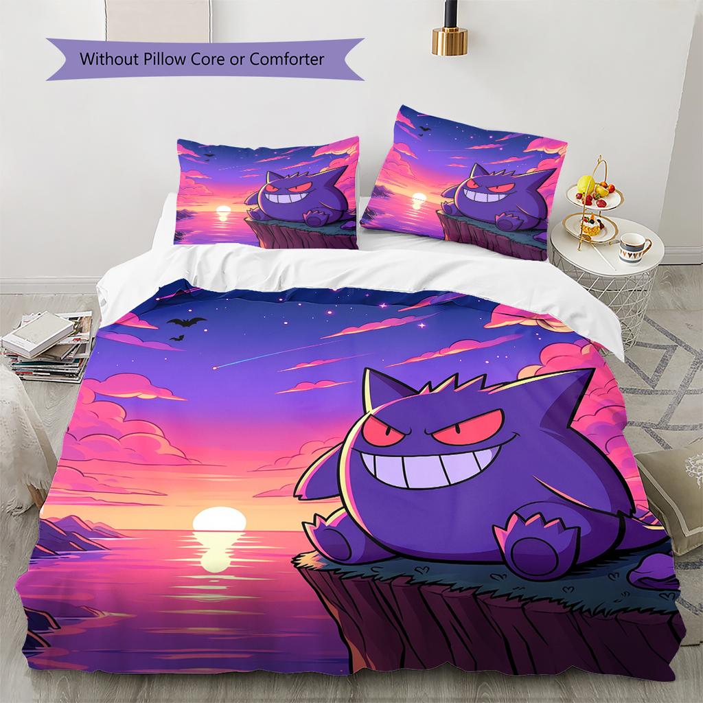 Gengar Pokémon Pattern Bedding Home Decoration Birthday Gift (1 * Duvet Cover + 2 * Pillowcase, Without Core)