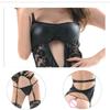Sexi Women Halter Backless Top Faux Leather Sexy Lingerie Set Printed Fabric Erotic Underwear Ladies Transparent Bodystocking