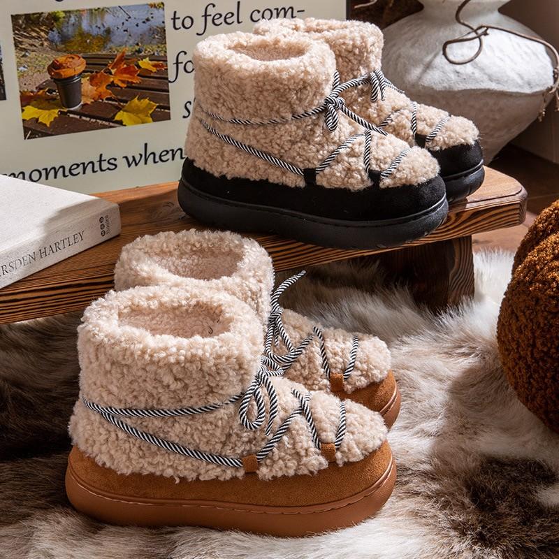 Fashion Women's Fashion Flat Cotton Shoes Winter New Round Head Suede Splicing Thickened Soft Sole Non-slip Thick Snow Boots