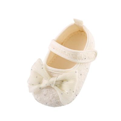 Cotton Baby Girls Lace Bow Shoes 0-1 Year Toddler Anti Slip Soft Sole Walking Shoes Indoor Use Summer High Quality First Walkers