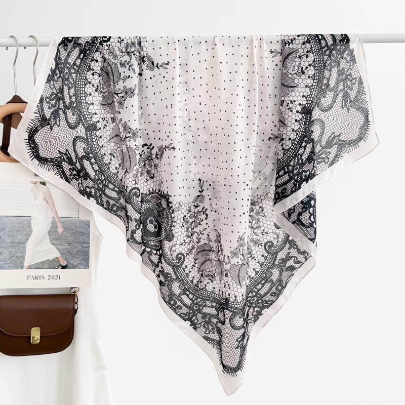 Atmosphere Blue Cashew Flower Silk Scarf 91 Series Neck Large Square Scarf Women's Scarf Seaside Baotou Scarf Sunscreen Shawl