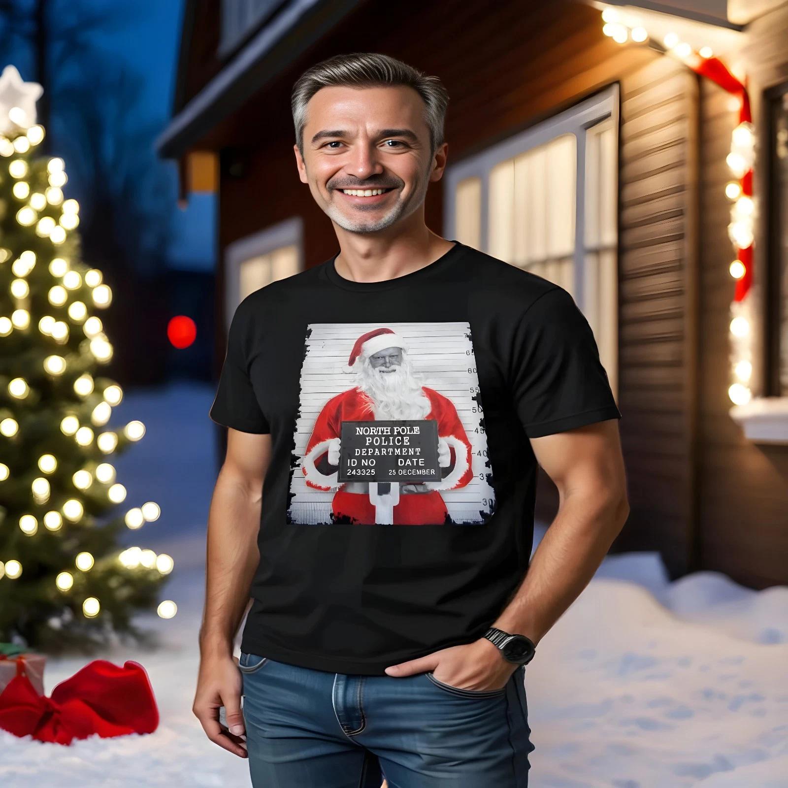 Santa Jail North Pole Police Department Merry Christmas Tee T shirt XL