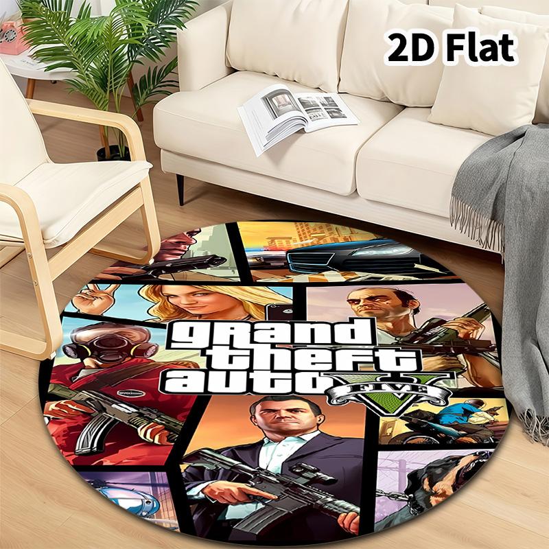 Grand Theft Auto Round Area Rug Carpet Rug For Living Room Bedroom Sofa Playroom Decor Nonslip Floor Mat