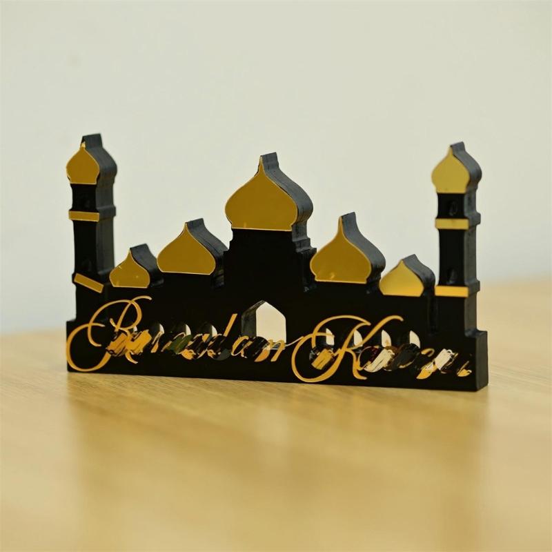 Handmade Wood Acrylic Castle Ornament For Tabletop Windowsill Bookshelf Display Middle Eastern Festival Celebration