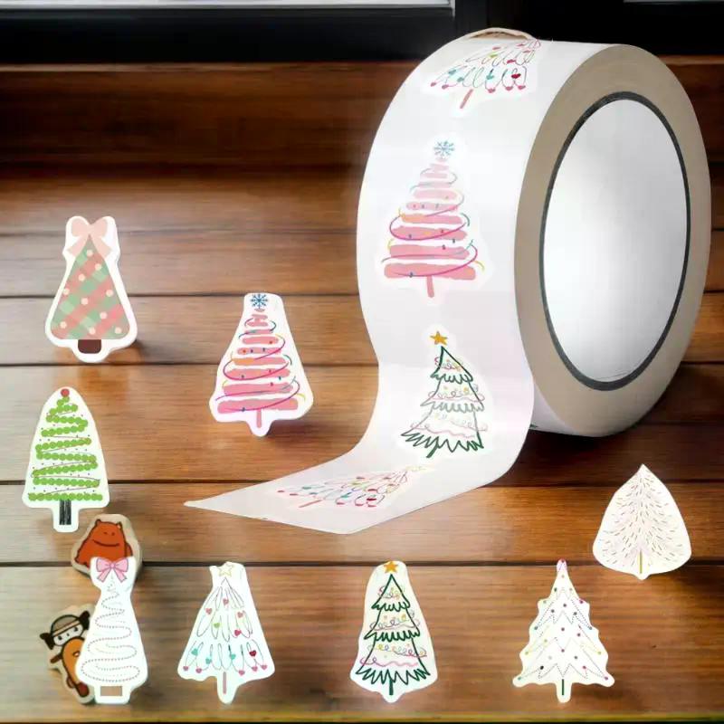 Jubilant Christmas Tree Decor Stickers; 500pcs Per Roll; For Enhancing Gift Wrapping and Scrapbook Station Designs
