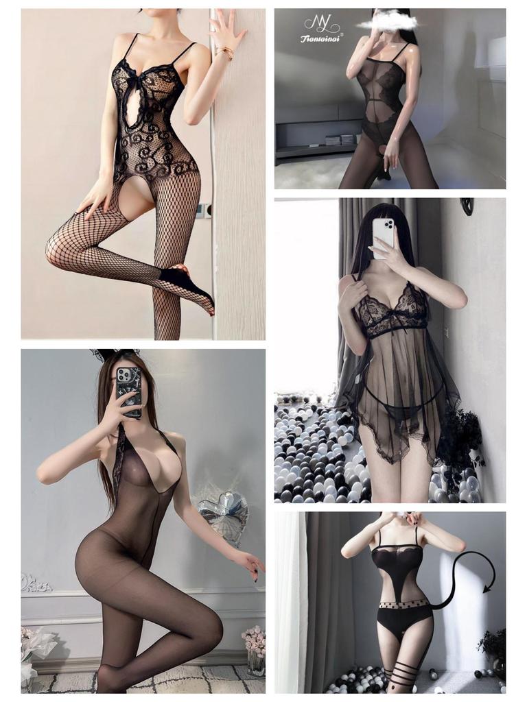 Air Hostess Lingerie Set: Sexy Maid Uniform with Stockings & Fishnet Bodysuit