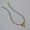 Autumn/Winter French Retro Turquoise Beaded Leaf Necklace