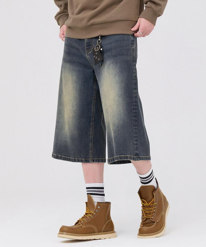 CHASECULT Unisex Bermuda Wide Denim Pants - Navy