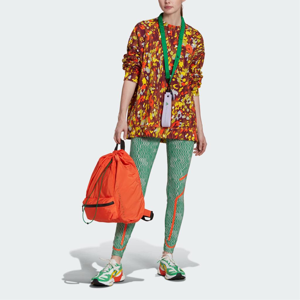 Adidas Floral Print Round Neck Pullover Sweatshirt Women Tops Orange HI6067