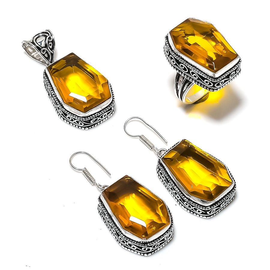 Natural Citrine Gemstone Handmade 925 Sterling Silver Jewelry Set j5o55