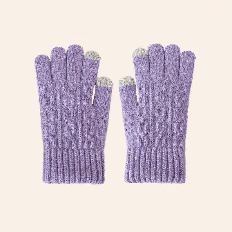 Warm Knitted Women Gloves for Autumn Winter Touch Screen Multi Color Double Layer Thick Plush Five Finger Riding Cold Resistant