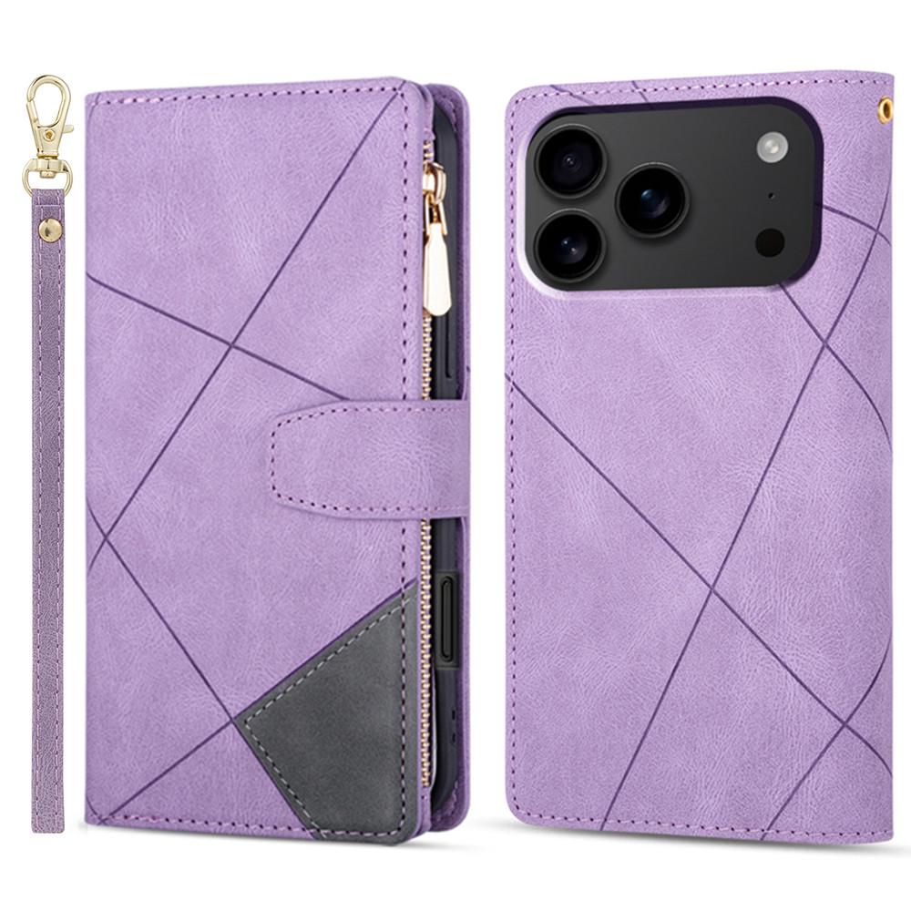 For iPhone 17 Pro Max Wallet Case Color Splicing Leather Phone Cover with Stand