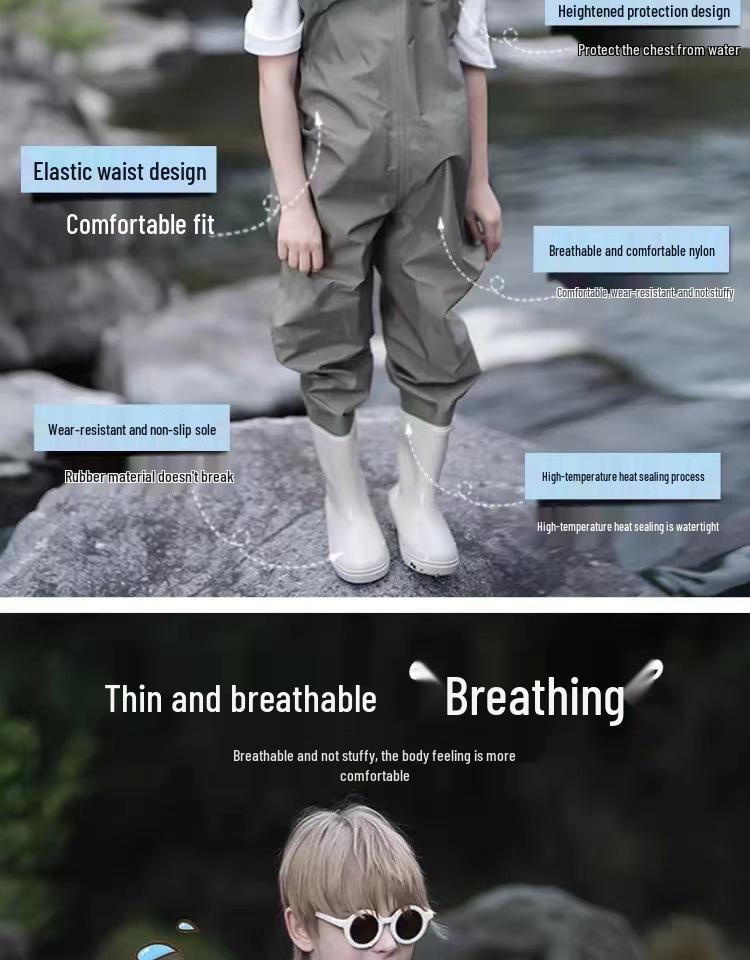 Ultraleichte wasserdichte Kinder-Wathose - Einteiliger Ganzkörperanzug für Strand und Kindergarten