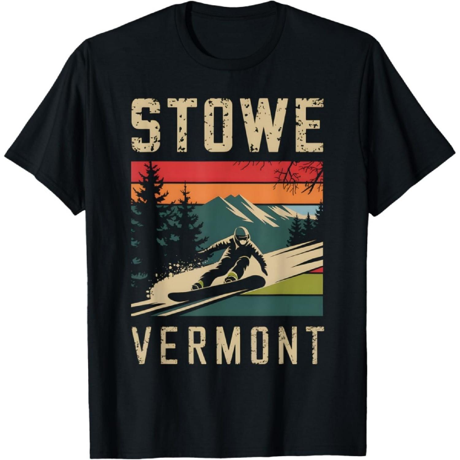 Stowe Vermont Snowboard Vintage Snowboarding Mountain T-Shirt S
