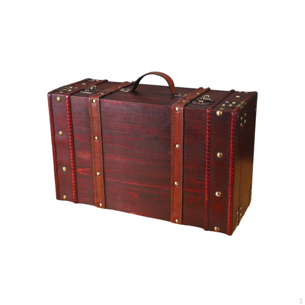 Wooden Storage Suitcase Retro Decorative Vintage AntiqueLook Chest with Handle for