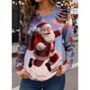 Tops for Women Christmas Pattern Round Neck Long Sleeve T-shirt Fall Casual Slim Pullover Women's Long Sleeve Top