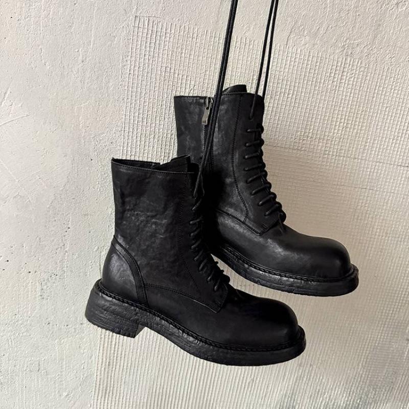 Autumn and winter women's leather boots side zipper large size women's boots leather versatile medium heel Martin boots new comfortable low boots