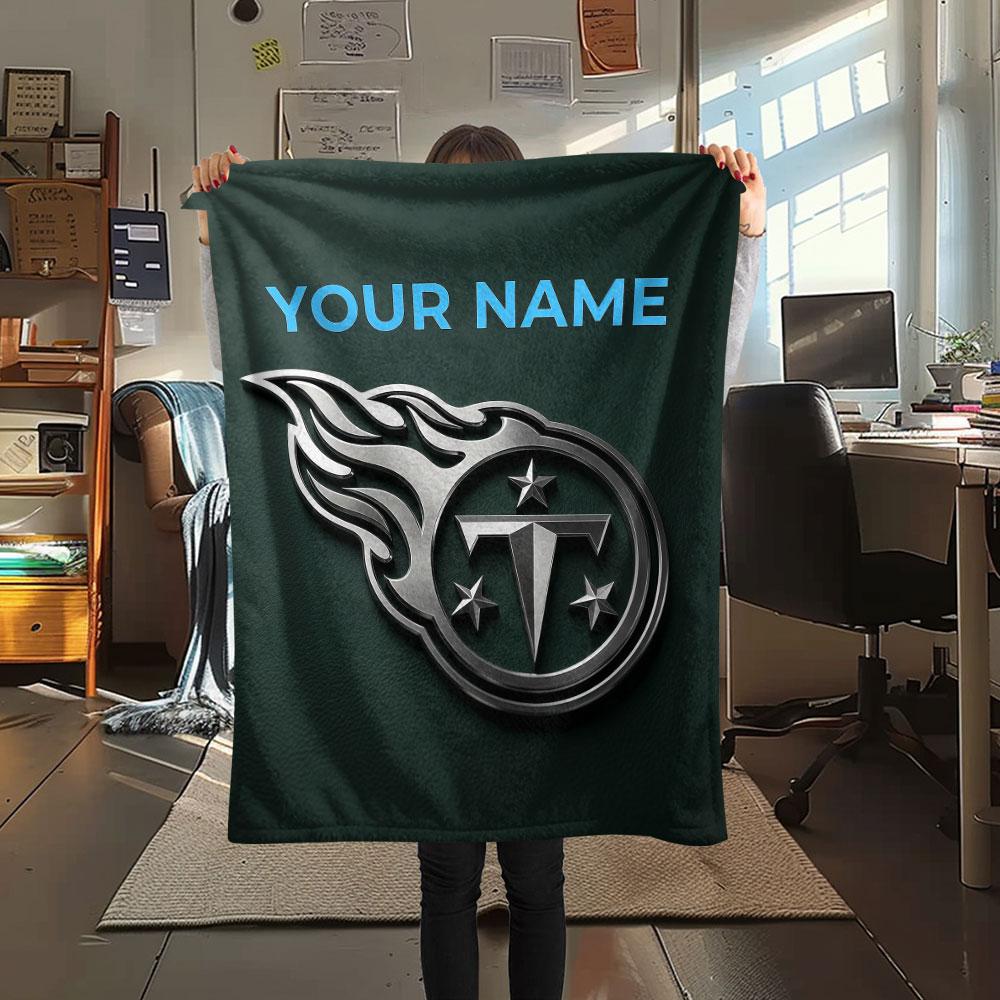 Custom Name,Tennessee Titans Printed Flannel Blanket, soft throw for bedroom sofa, washable, Christmas present, great gift.