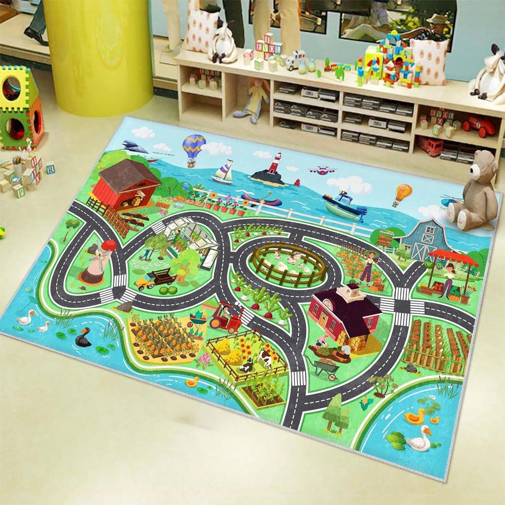 Rosa Stadt Verkehrs Teppichmatte Kinder Spielzimmer Schlafzimmer Bildung Straße Spielplatz Muster Anti Rutsch Weich Heimdekoration Teppich