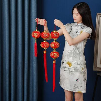 Handmade New Year Red Lantern Hangings Red Ball with Tassels Lantern String Hanging Chinese Style Decorative Ball String Wedding