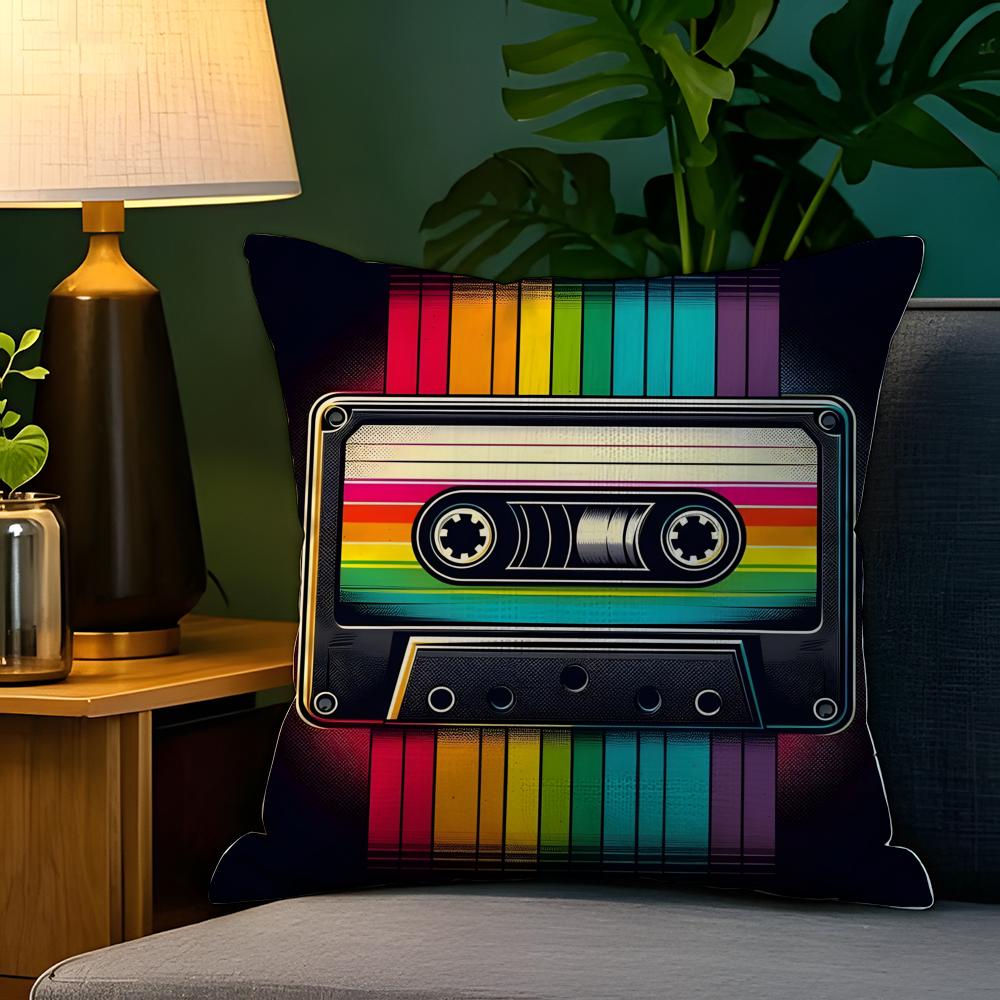 Pop Art Retro Cassetteband Kussensloop Natuurlijk Linnen Kussensloop Dubbelzijdig Decor Bank Kussensloop Woondecoratie