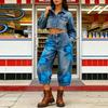Women's Jeans - High Waist Wide Leg Denim Pants Women Floral Print Casual Loose Fit Comfortable Bottoms Suitable for Every Occasion