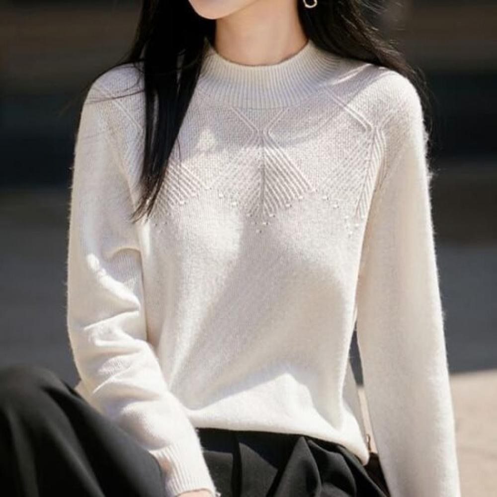 Navava Daily Solid Turtleneck Long Sleeve Knit Tee Nk3343