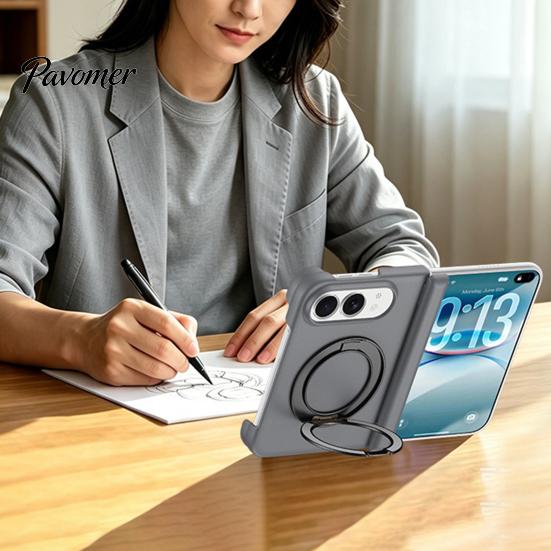 Anti Fingerprint Hard PC Case Magnetic Folding Phone for IPhoneDuo, Hands Free Viewing with 360 Degree Non Slip Matte Finish Rotating Ring Stand,