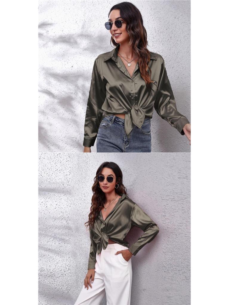 Women's Satin Long-Sleeve Blouse - New European and American Style