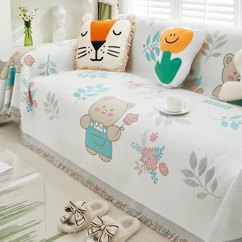 INS Style Cartoon Sofa Cover Cloth Sofa Cover All-Inclusive Four Seasons Universal Blanket Sofa Cushion